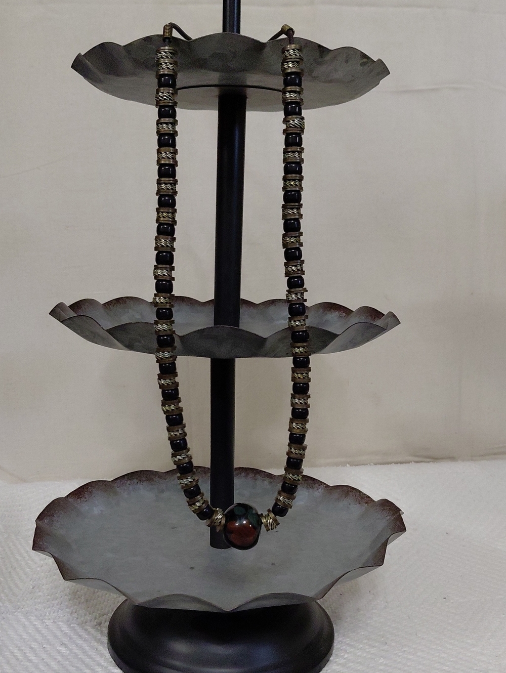 Hand Crafted Black and Gold Beaded Necklace with Multicolor Accent